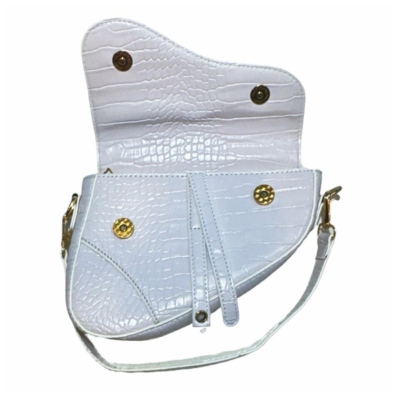 HDE Women's Saddle Shoulder Bag PU Leather Crossbody Purse - White Crocodile - Picture 3 of 13